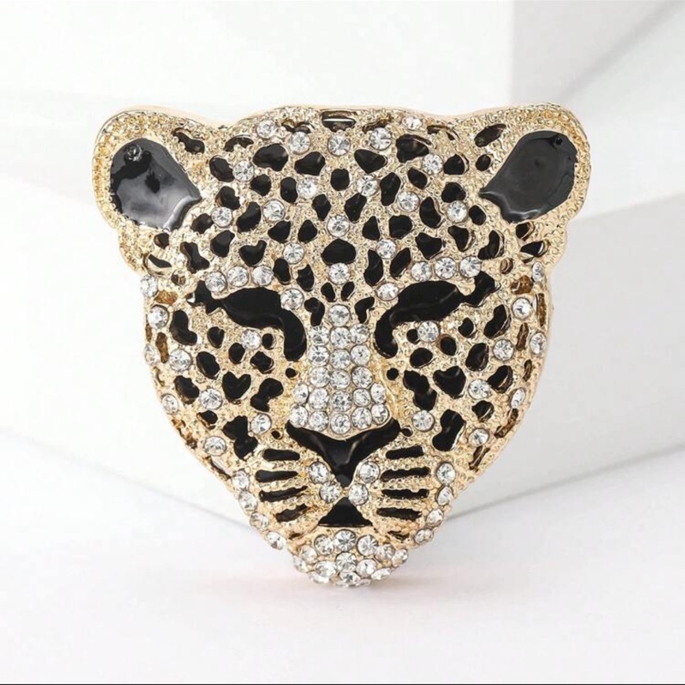 Elegant Gold and Black Leopard Brooch, Cheetah Brooch